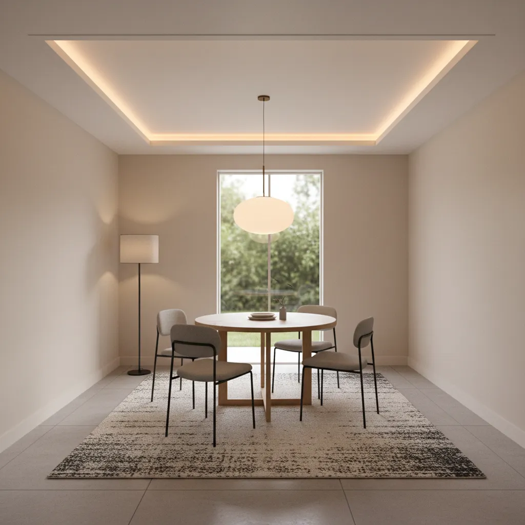 small dining room with perimeter POP ceiling and LED lighting