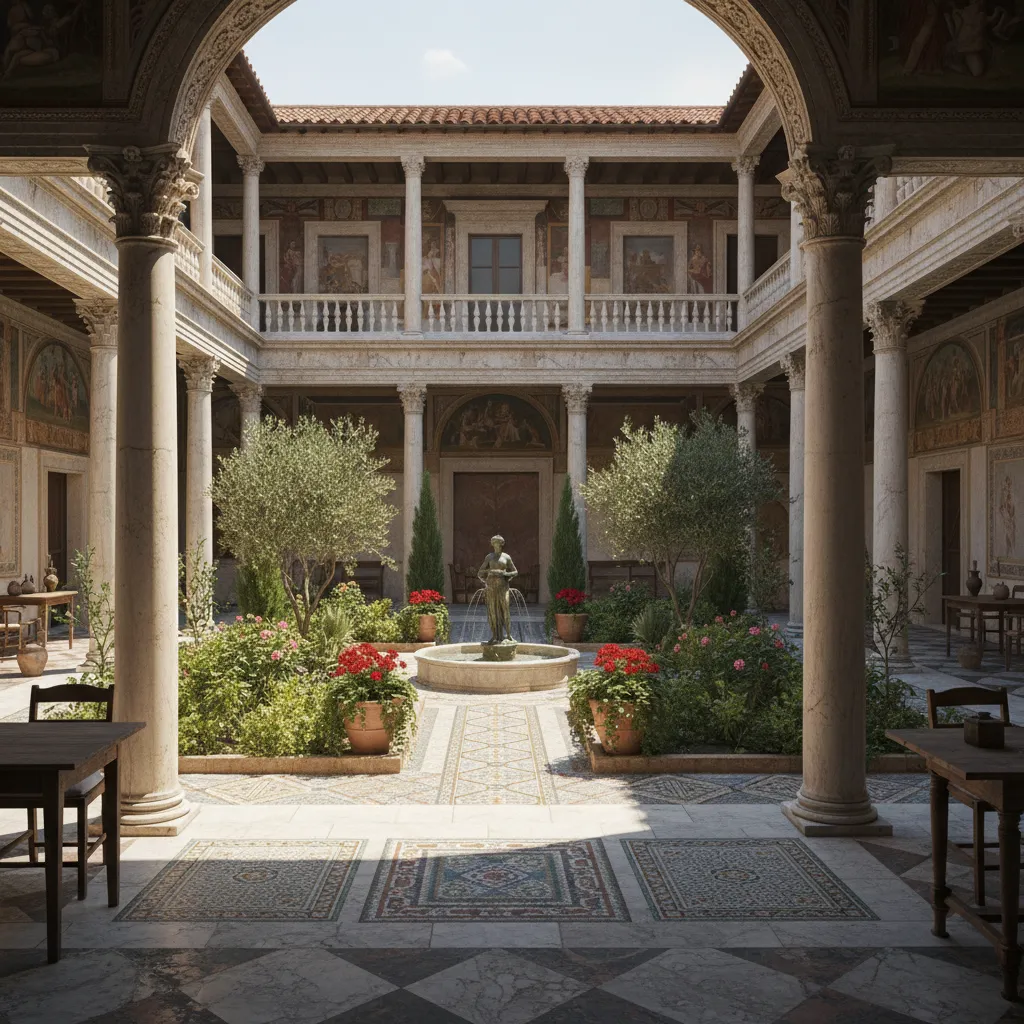 Peristilo con jardín interior en una casa romana
