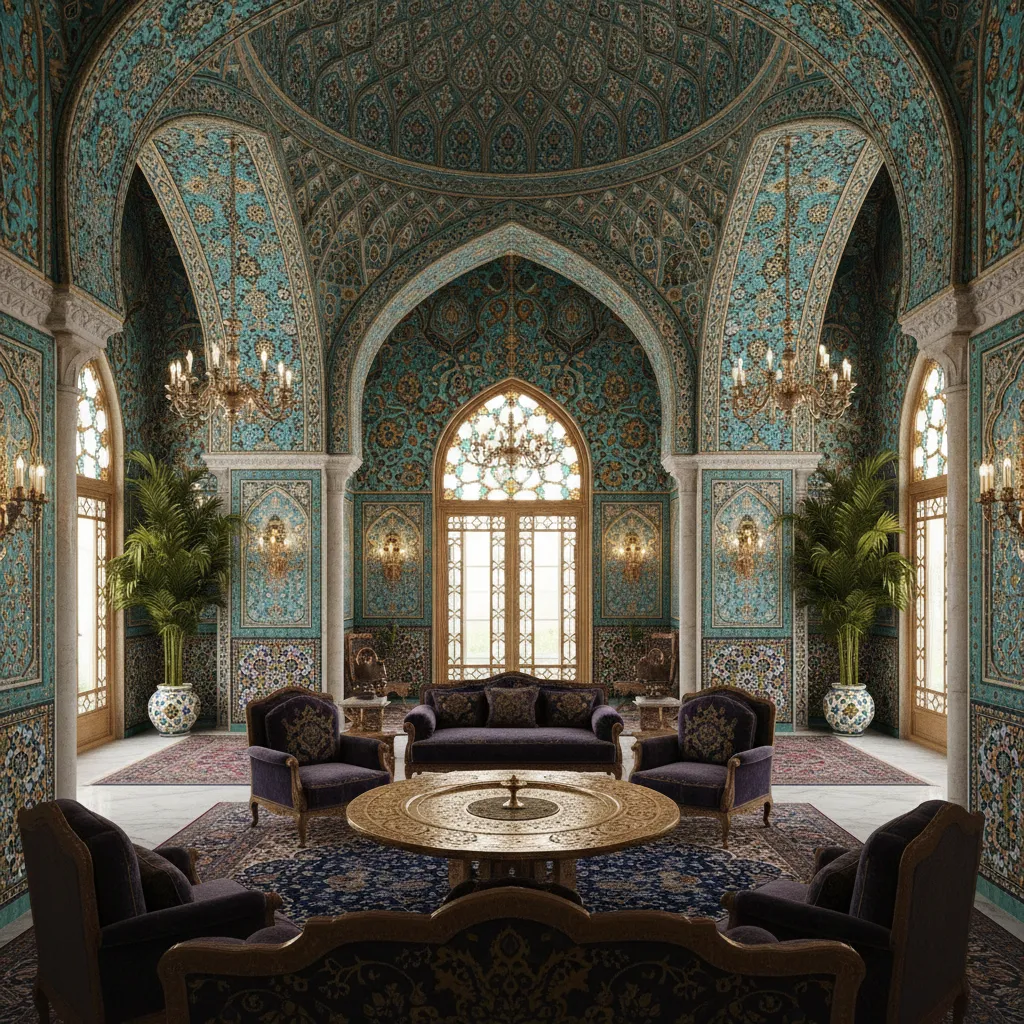 Persian interior with ornate arches decorative tiles and symmetrical layout