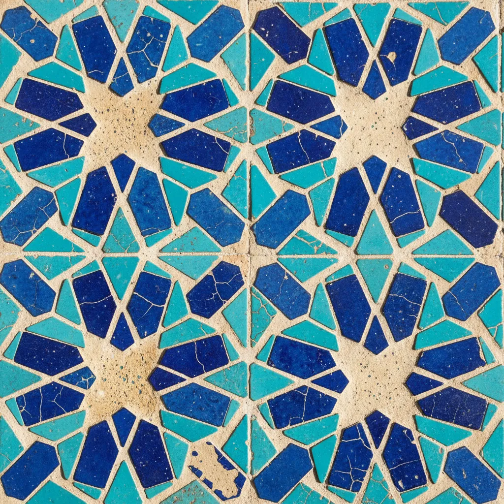 Detalle de azulejos y materiales tradicionales en arquitectura persa