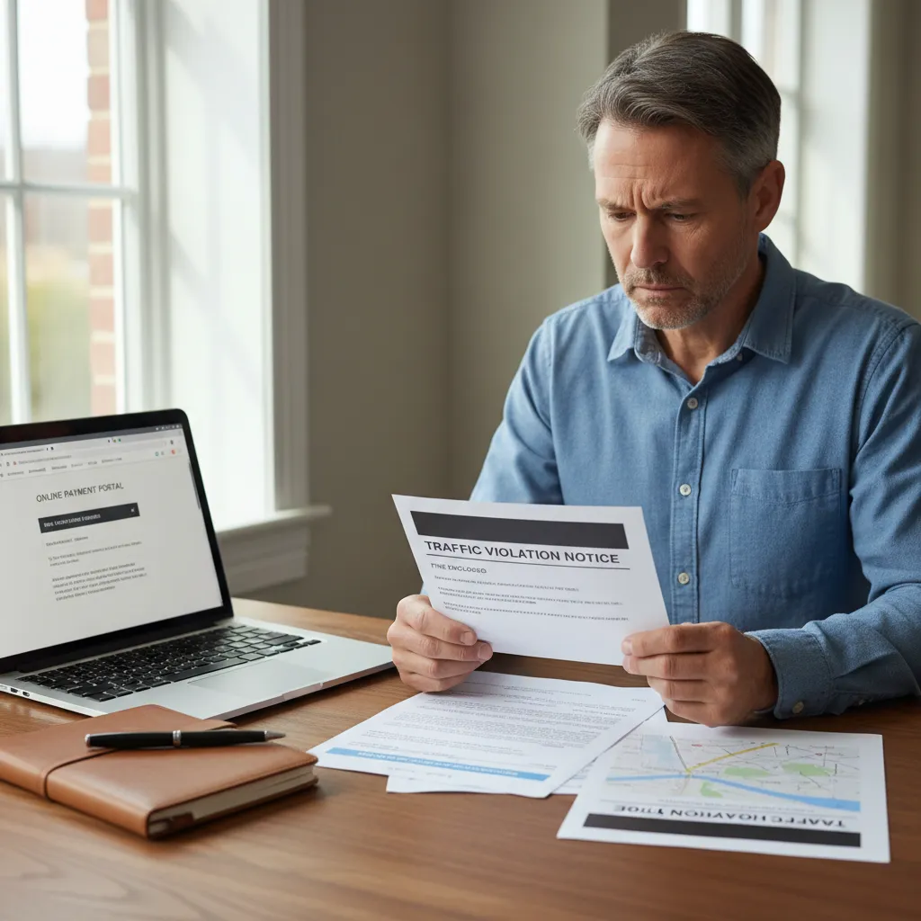 Person reviewing debt collection letter related to traffic ticket