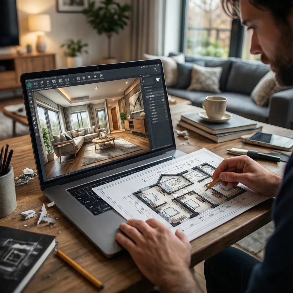 Persona ajustando medidas en un programa de diseño de casas