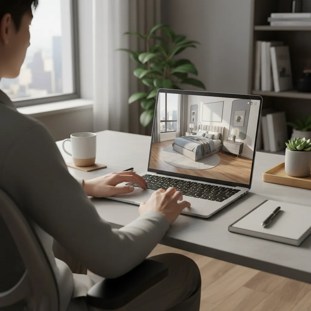 Persona diseñando una habitación virtual en una aplicación de diseño de interiores