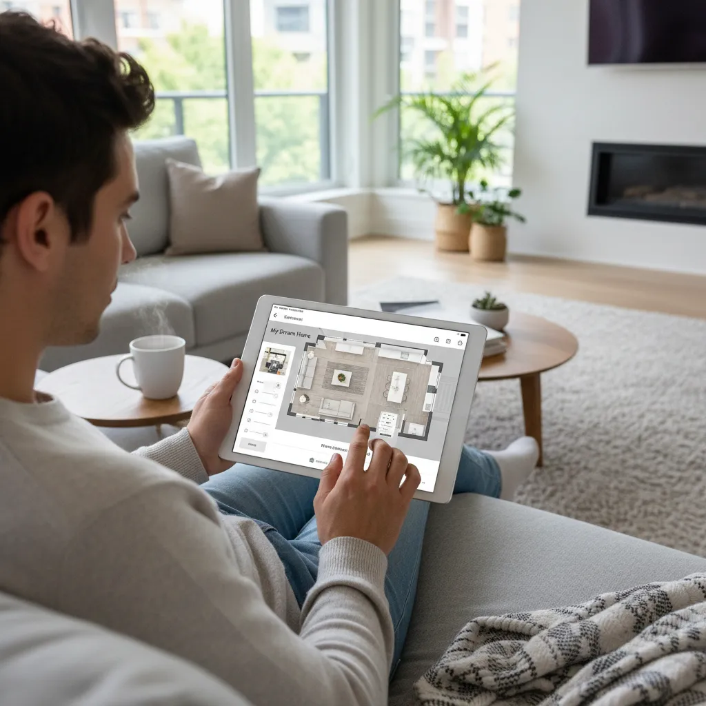 Persona utilizando una tablet para planificar el diseño de su casa