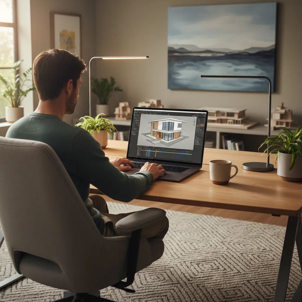 Persona utilizando una herramienta online para diseñar una casa en 3D