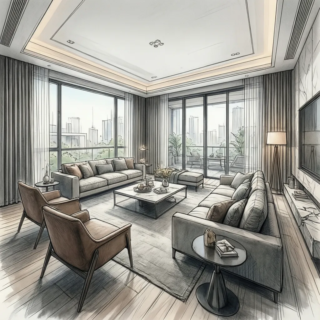 Perspectiva cónica oblicua en diseño de interiores