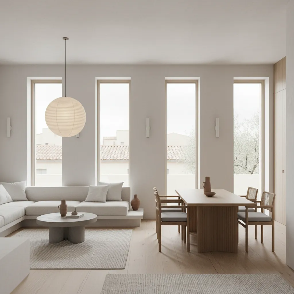 Interior minimalista fotografiado con líneas verticales perfectamente rectas