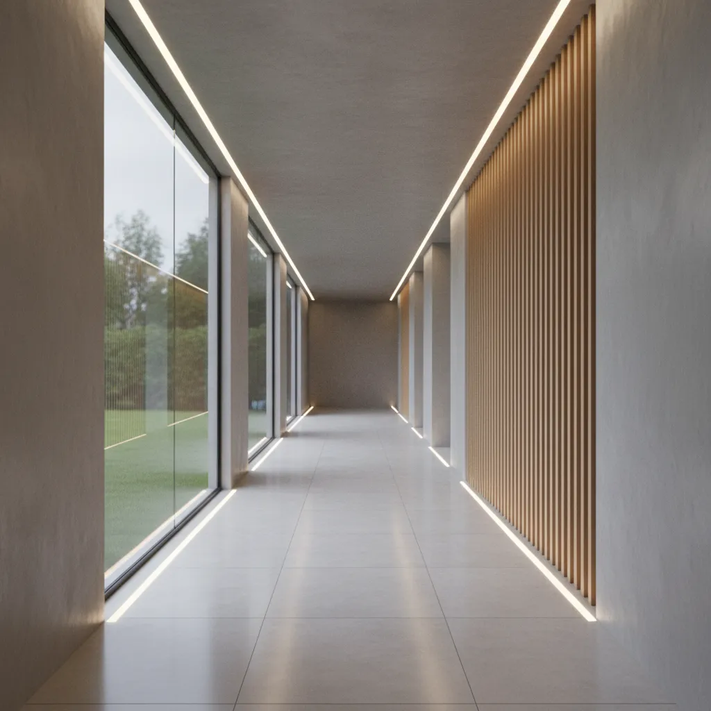 3D corridor showing perspective projection with visible vanishing points