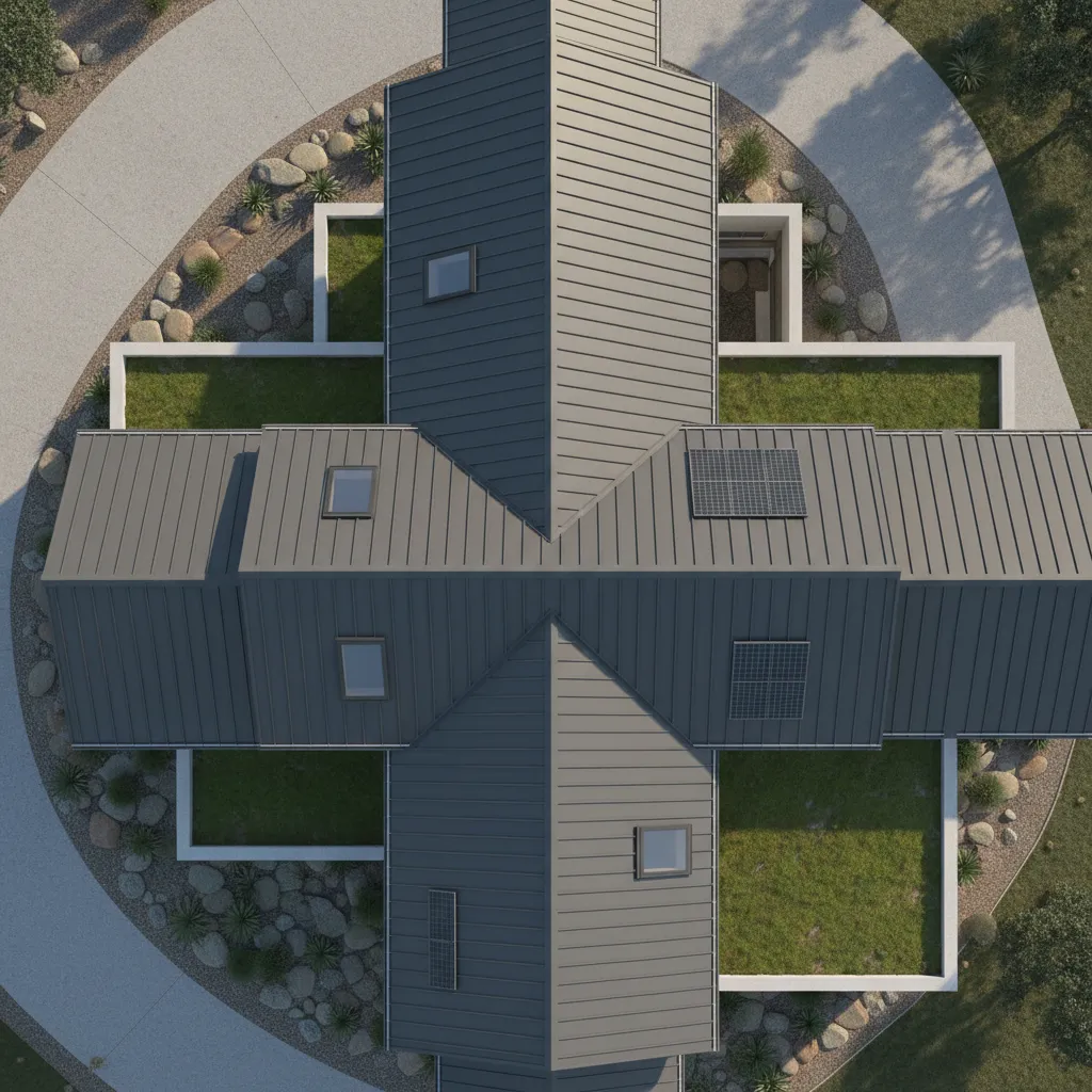 Ilustrasi pertemuan beberapa bidang atap pada rumah