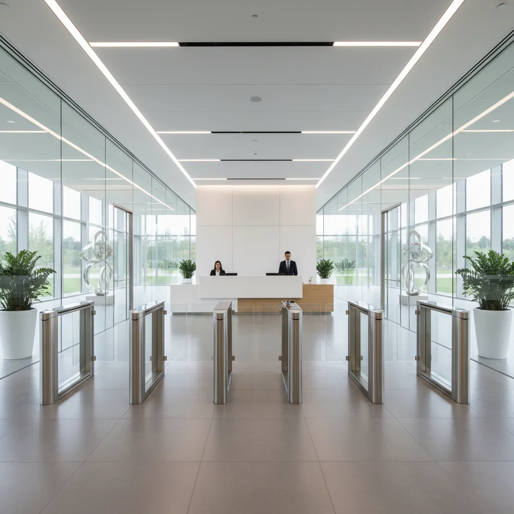 secure access control entrance inside a pharmaceutical research campus office building