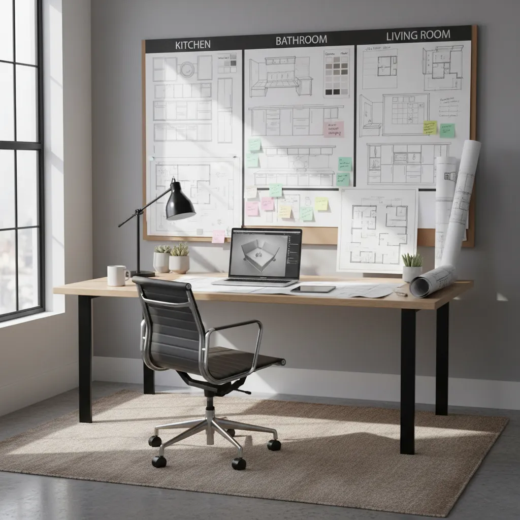 Renovation planning board showing phased remodel strategy