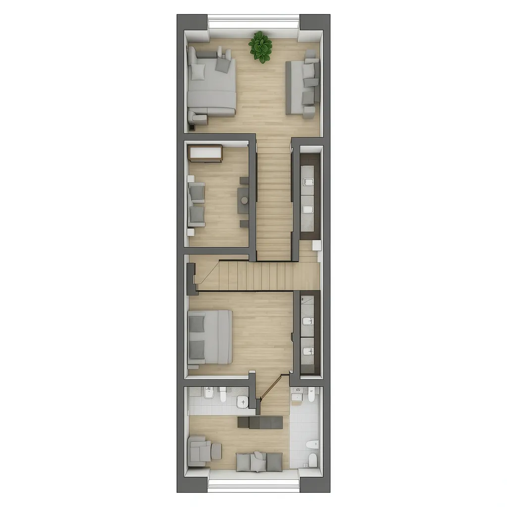 Typical narrow multi floor layout of a Philadelphia row house