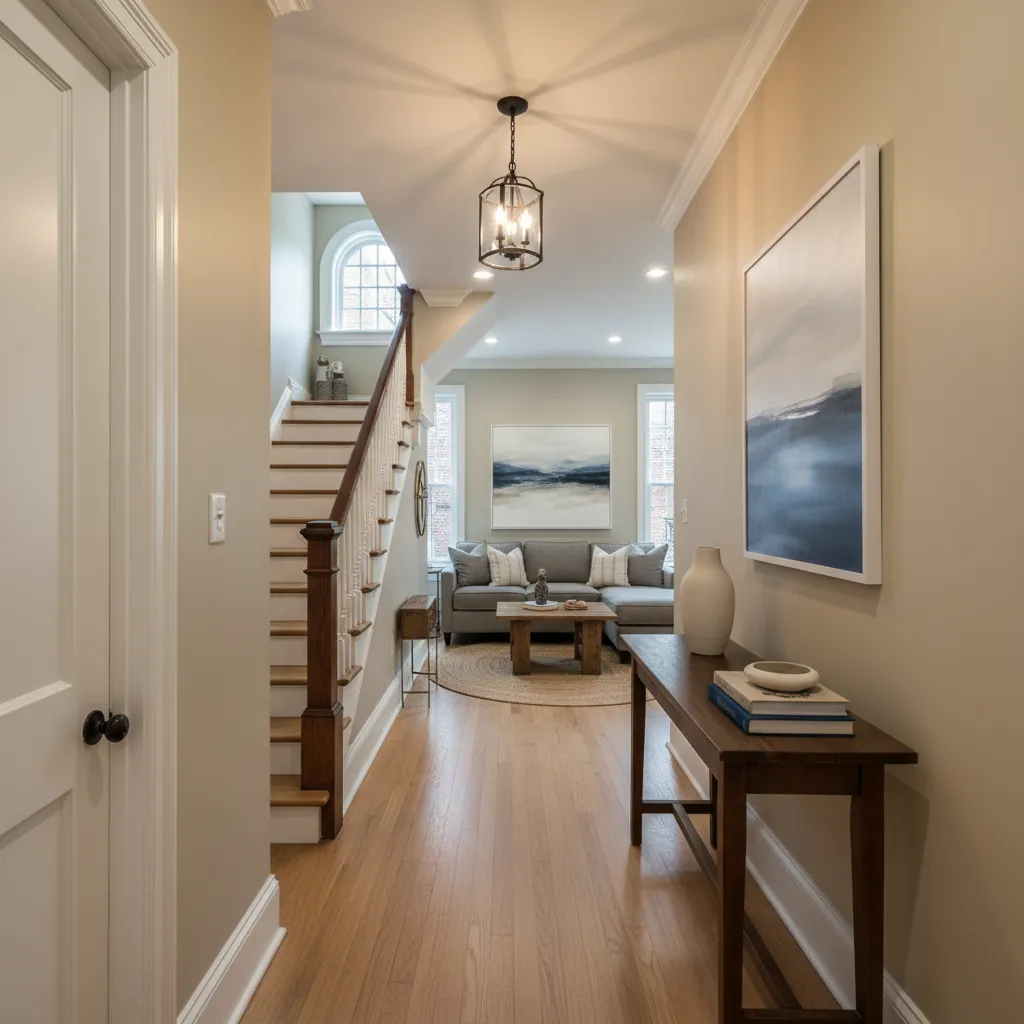Interior layout of a narrow Philadelphia row house showing hallway and rooms