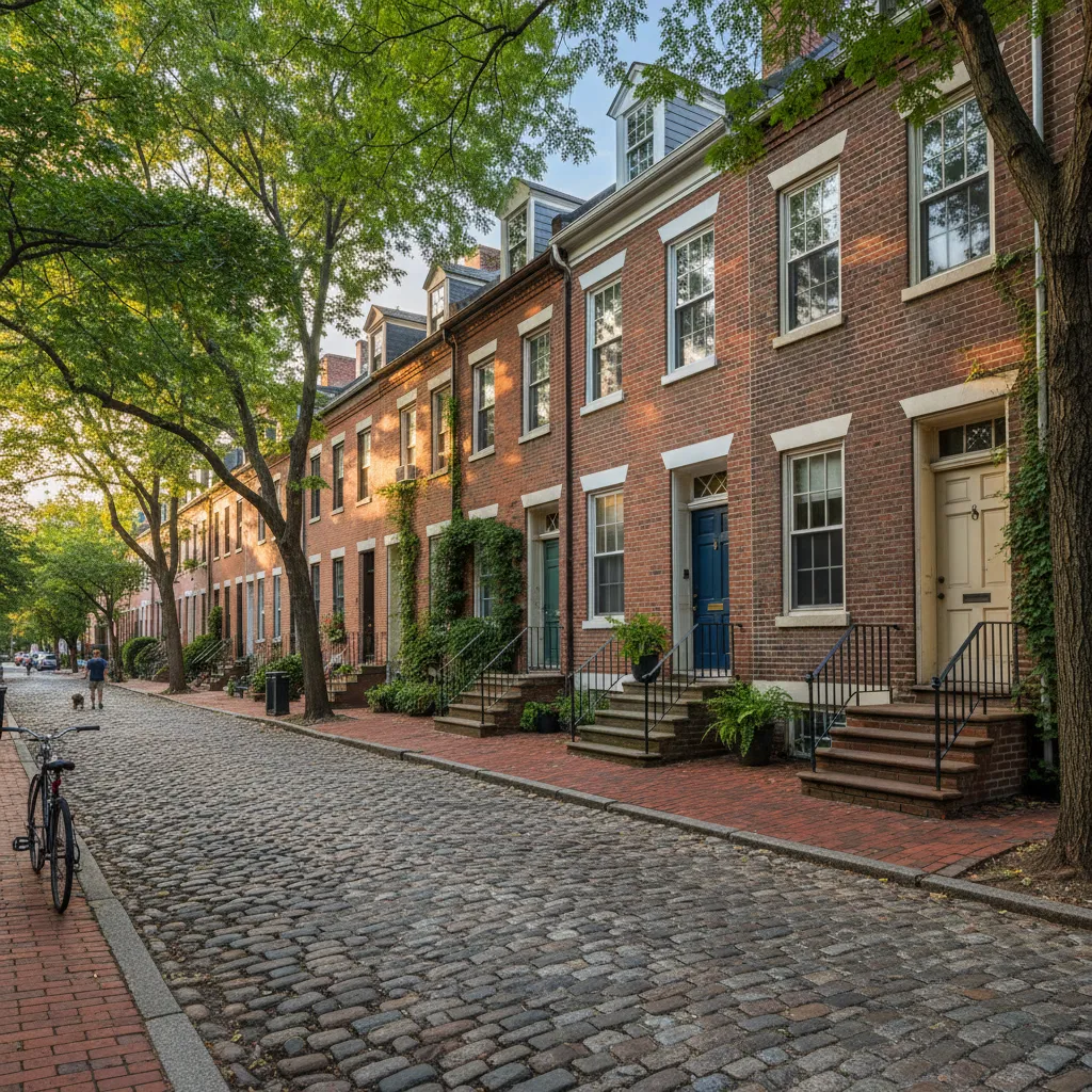 Row houses in a typical Philadelphia neighborhood street