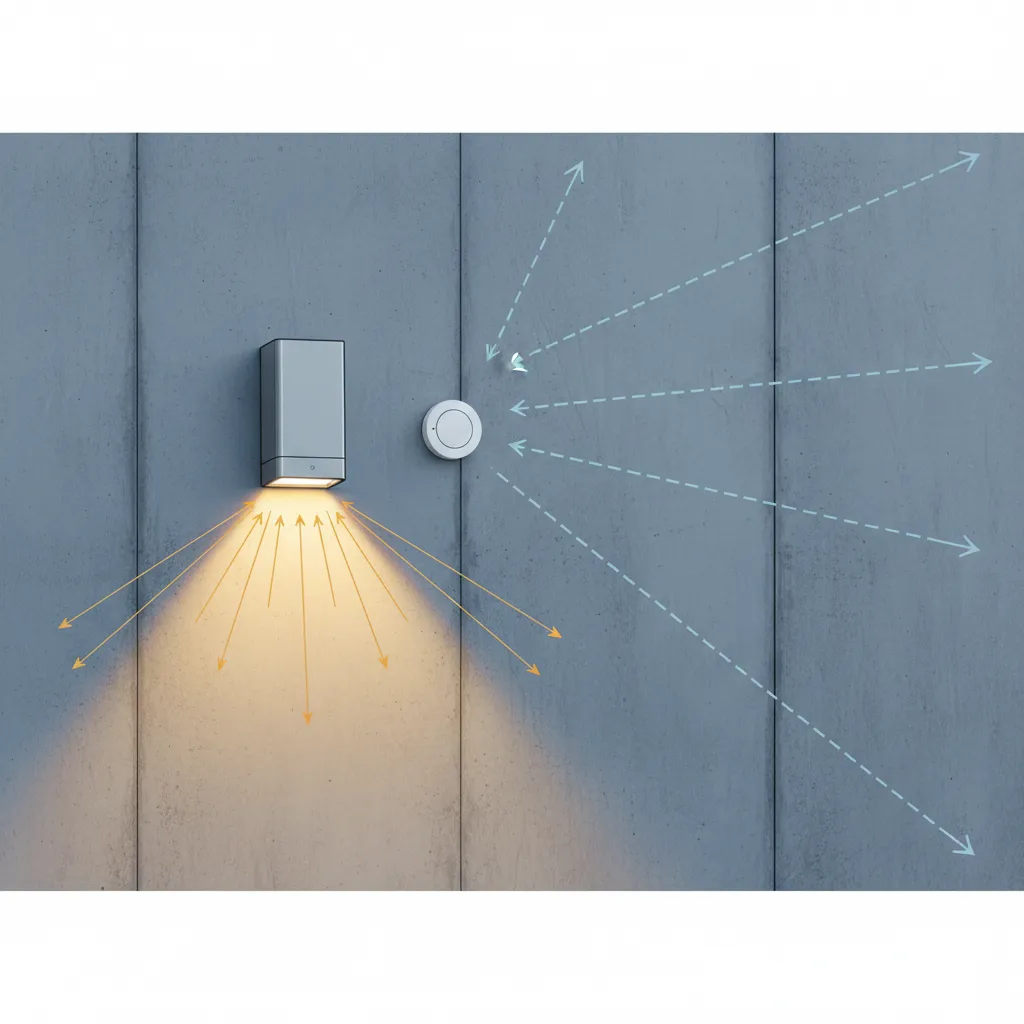 Diagram showing correct and incorrect photocell sensor placement for dusk to dawn lights