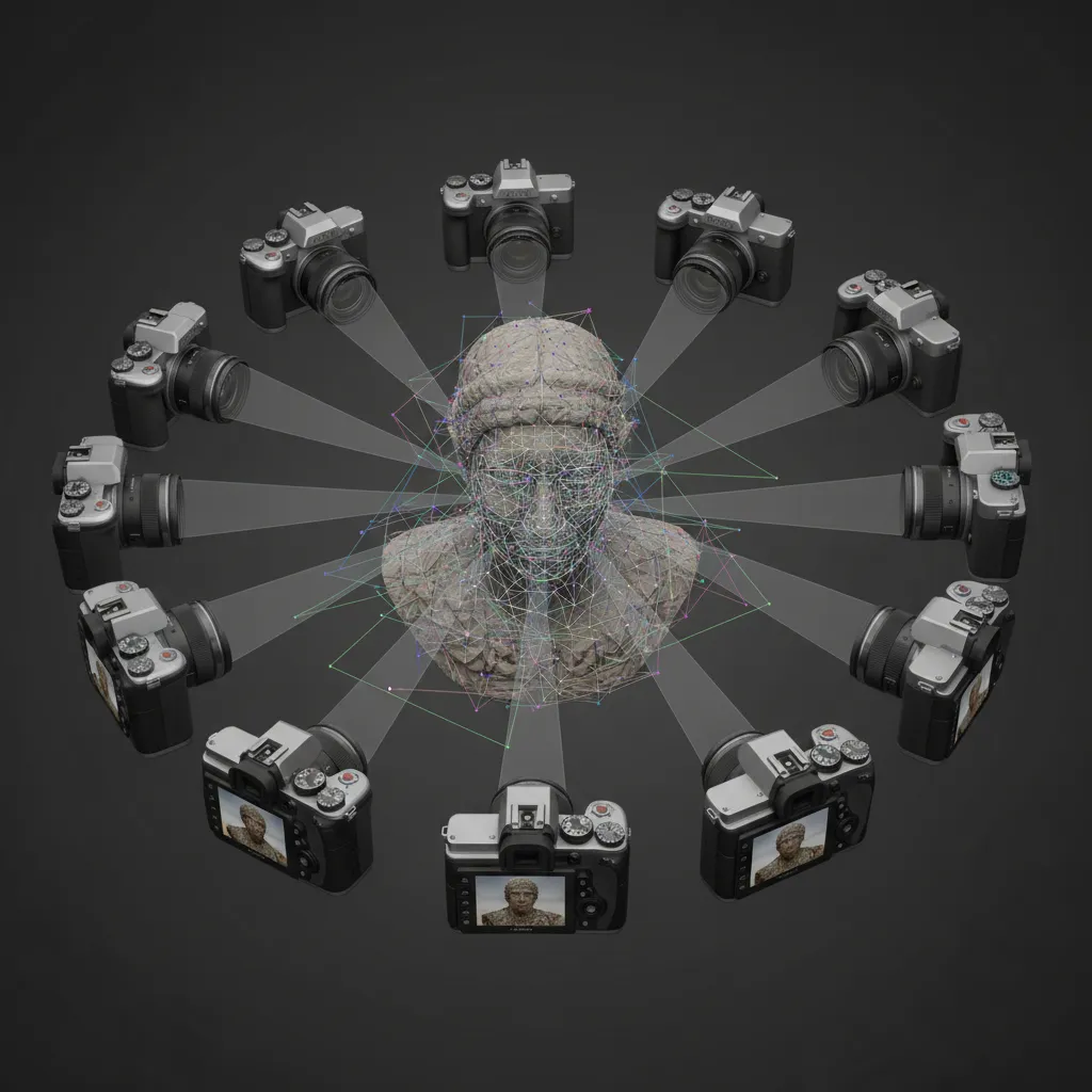 3D reconstruction process using multiple photographs in photogrammetry software