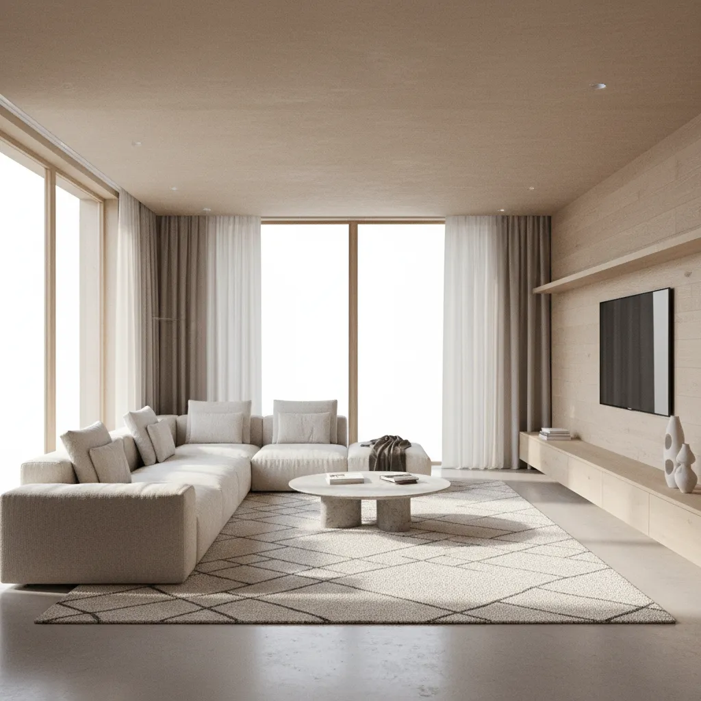 Photorealistic render of a modern living room created with interior design rendering software