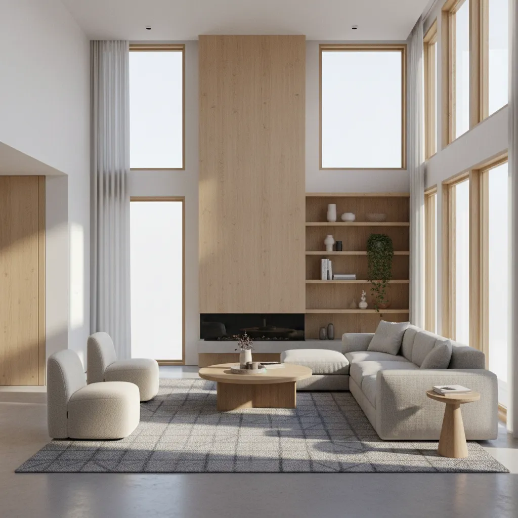 Photorealistic living room render created from a converted floor plan model
