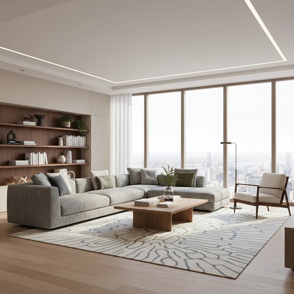 photorealistic 3D rendered modern living room interior visualization