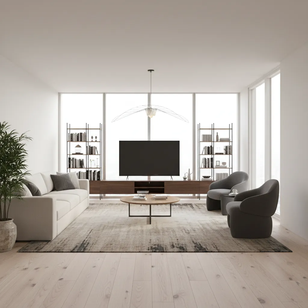 Photorealistic modern living room interior rendering