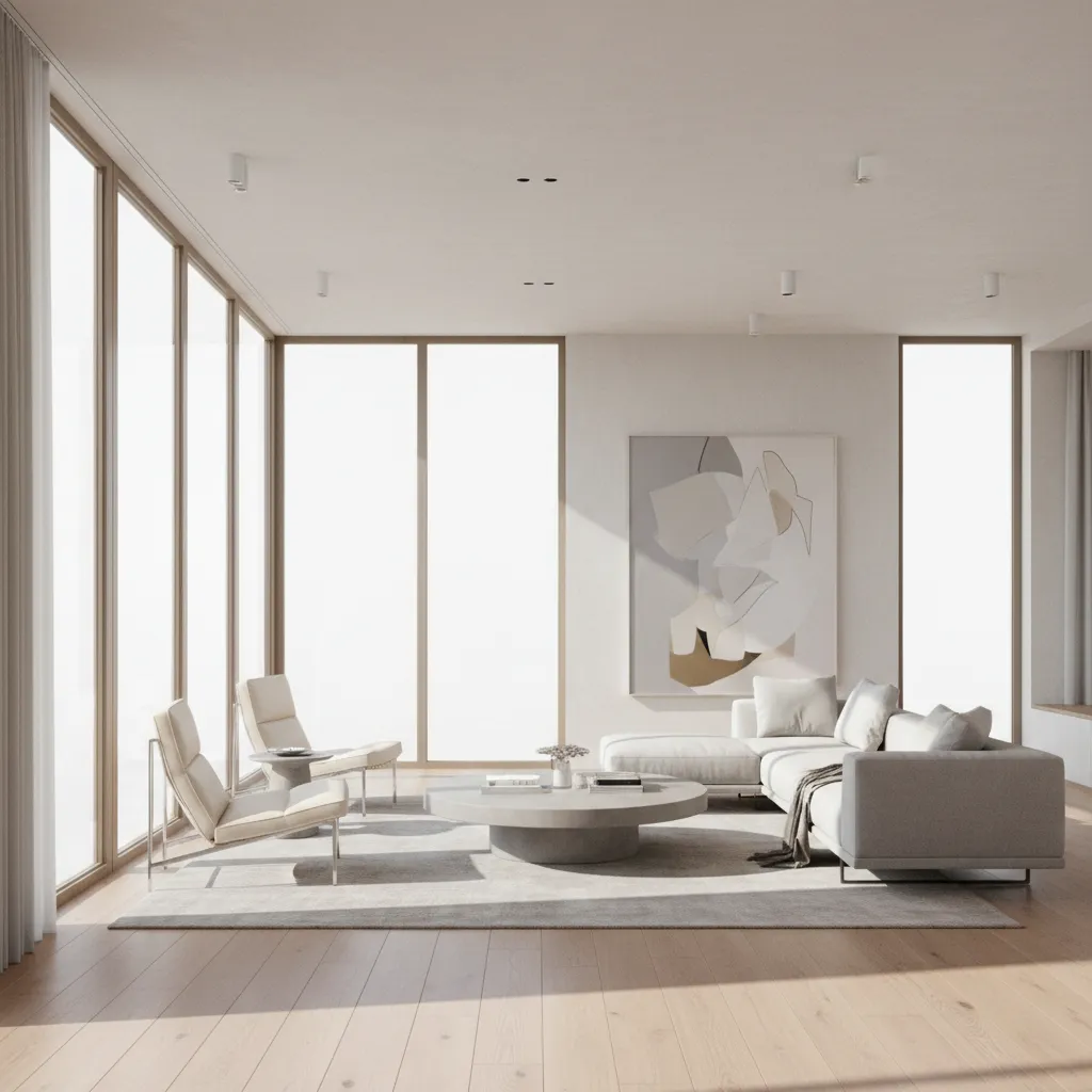 Photorealistic interior architectural rendering with natural sunlight