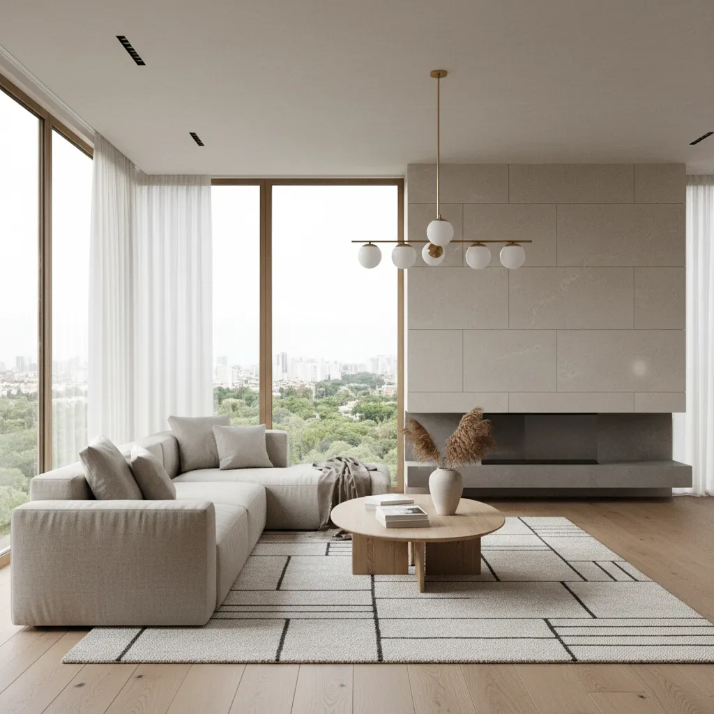 Render fotorealista de un salón moderno generado a partir de un diseño digital