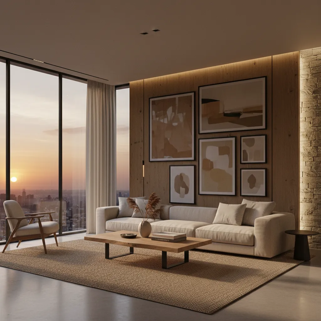 photorealistic living room render demonstrating interior design visualization result