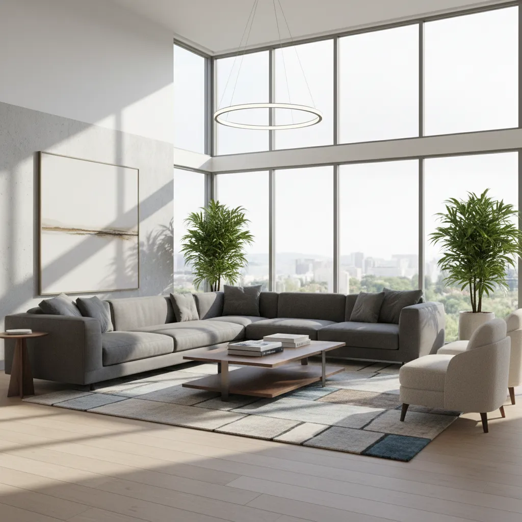 photorealistic living room render with natural lighting