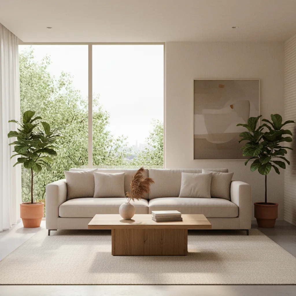 Render fotorealista de un salón moderno generado digitalmente