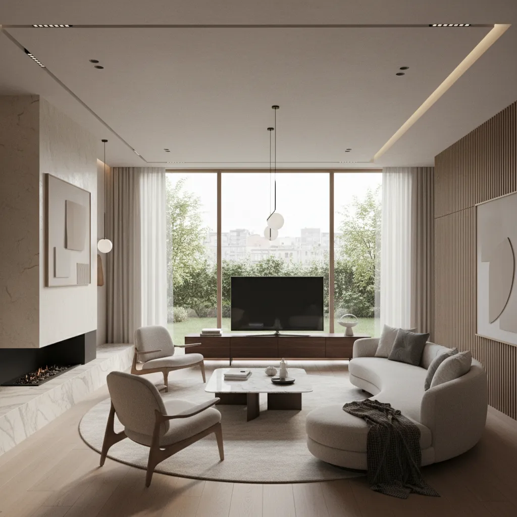photorealistic interior living room rendering created with professional rendering software