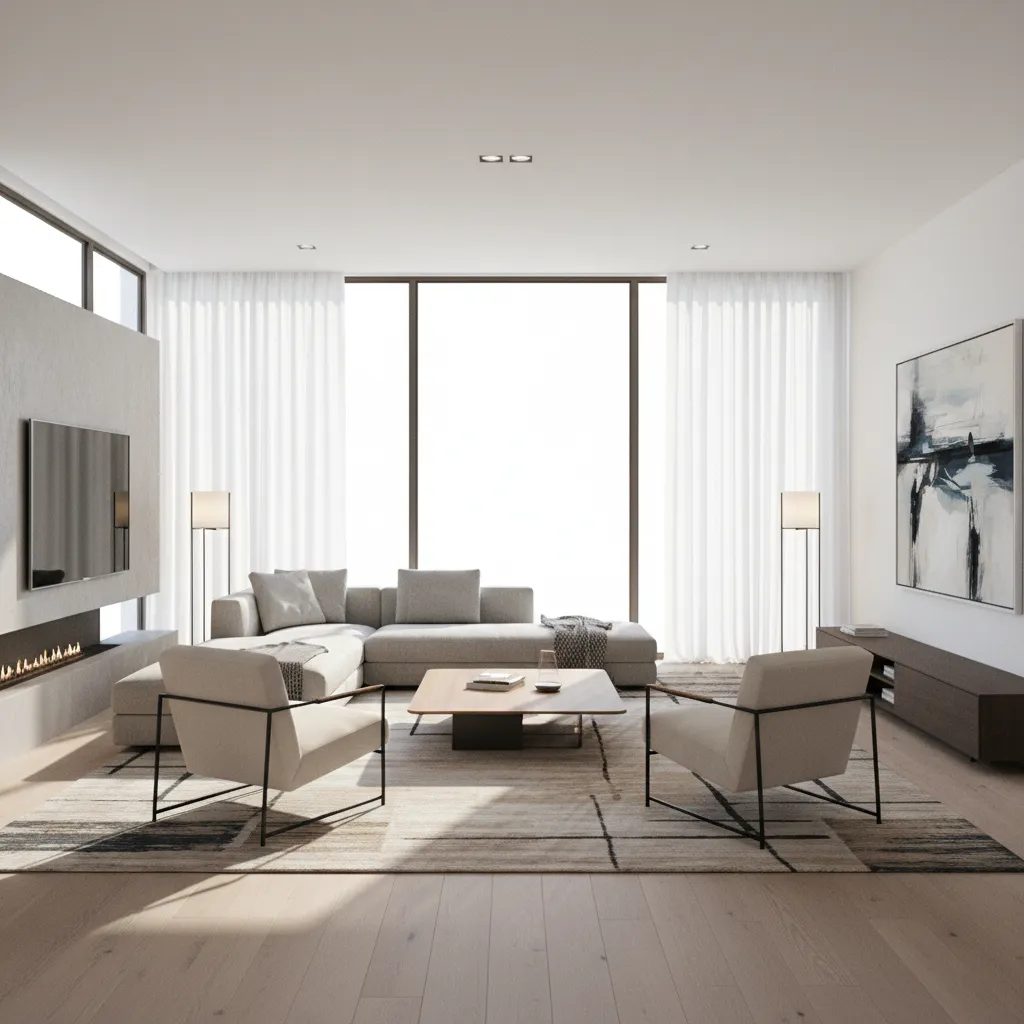 Photorealistic interior rendering of a modern living room design