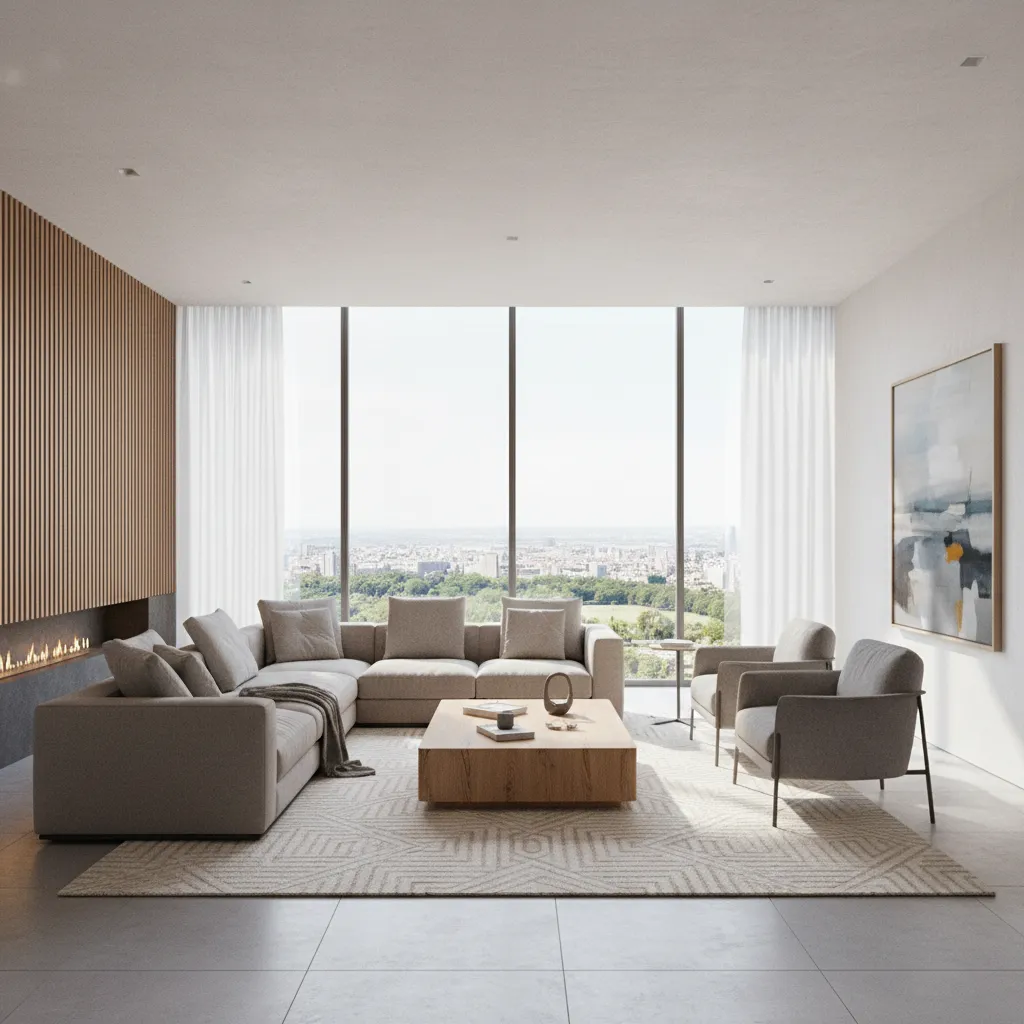 photorealistic living room 3D render example used in interior visualization
