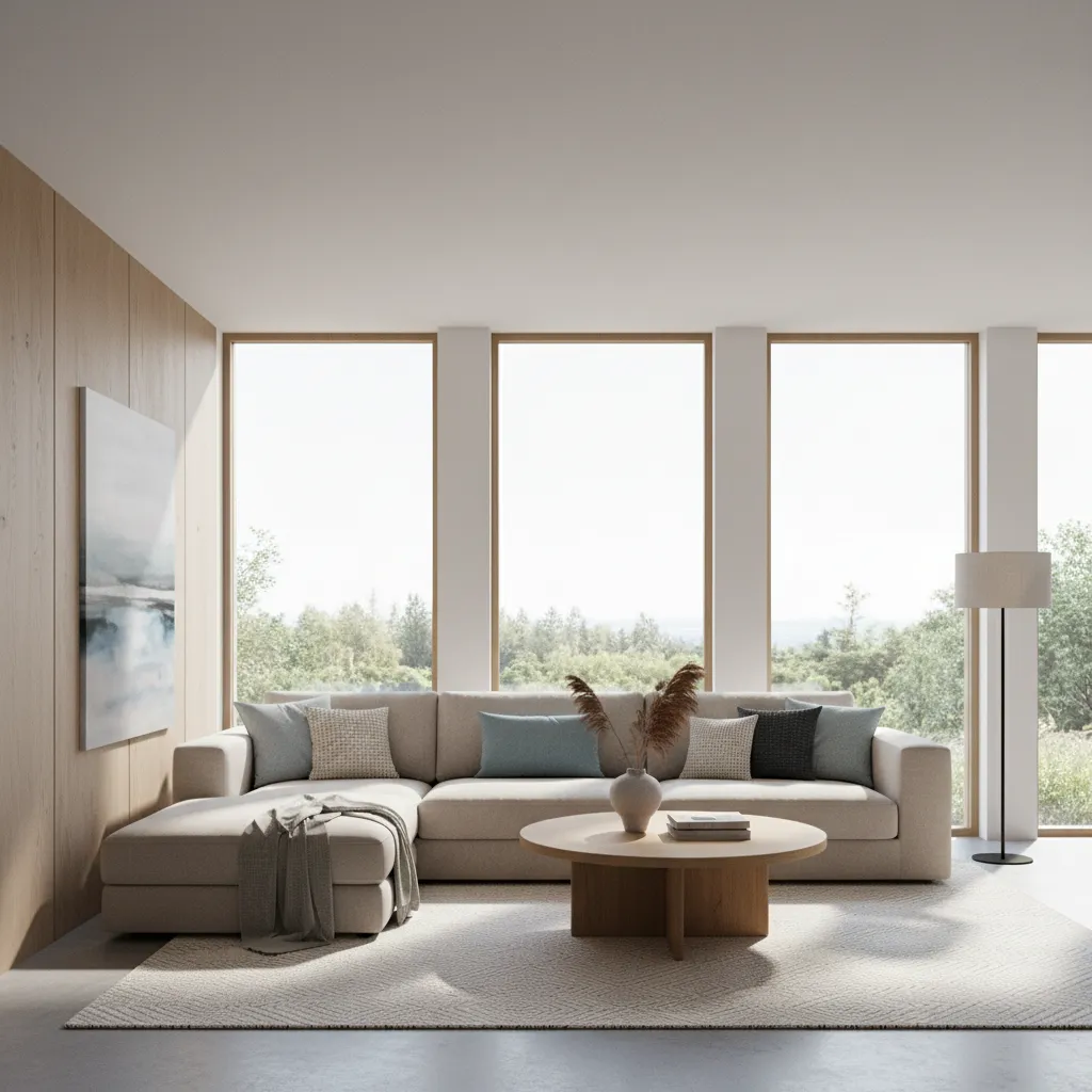 Photorealistic living room render created with an online 3D rendering tool