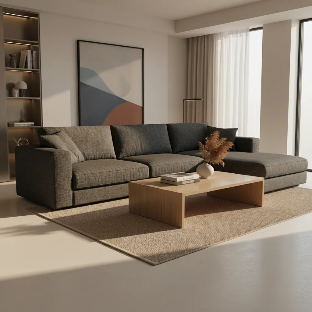 highly realistic V Ray style interior render with detailed lighting and materials