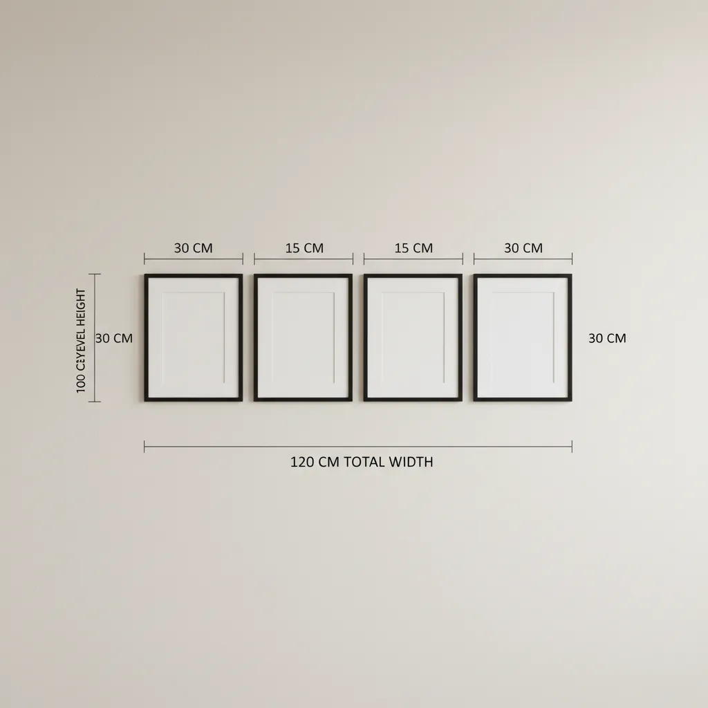diagram showing spacing measurements between four picture frames