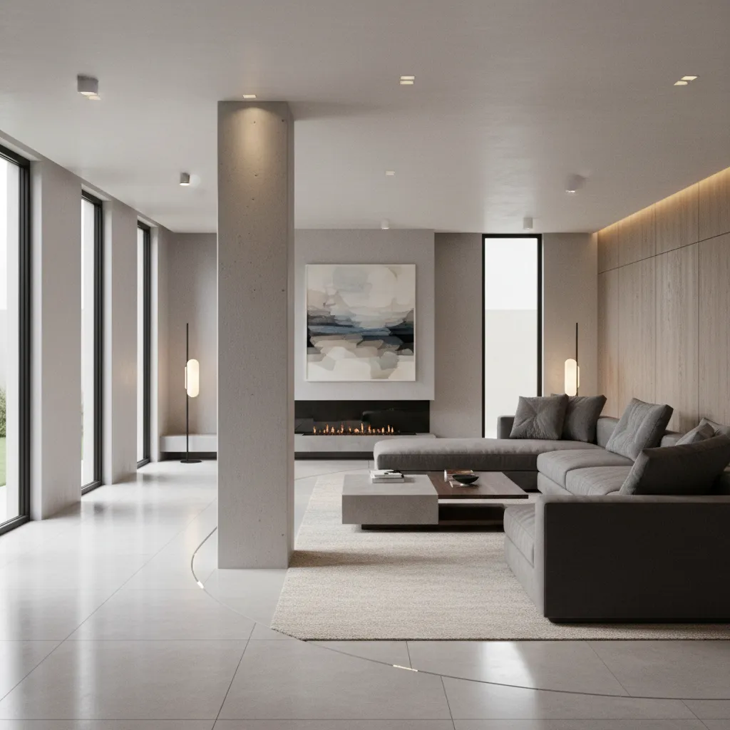 Living room pillar blocking walkway and visual flow