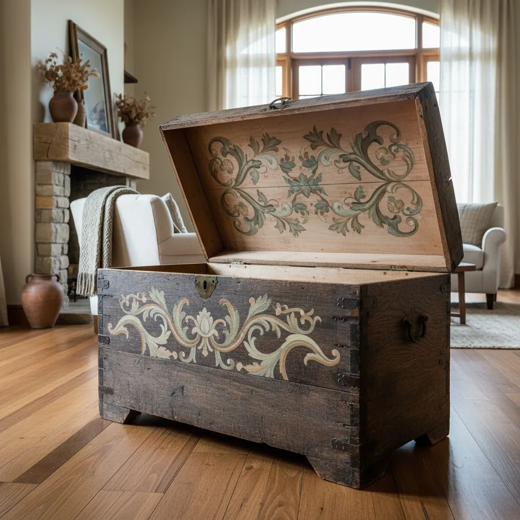 Pintura decorativa para interior de un baúl