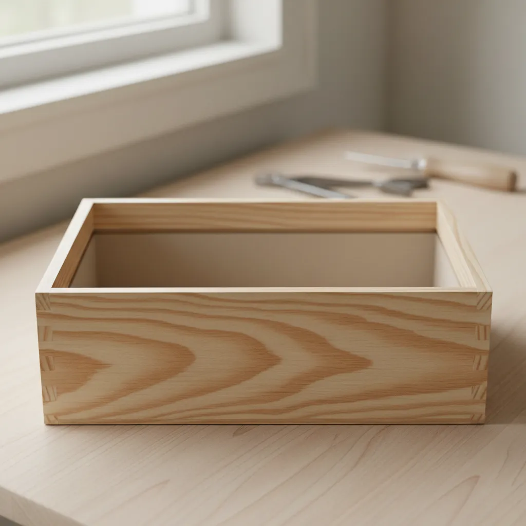 Caja de madera con interior pintado en color claro