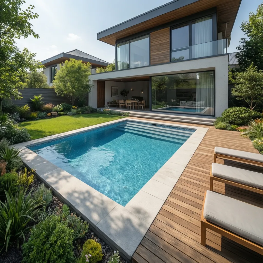 Piscina pequeña en el jardín de una casa moderna