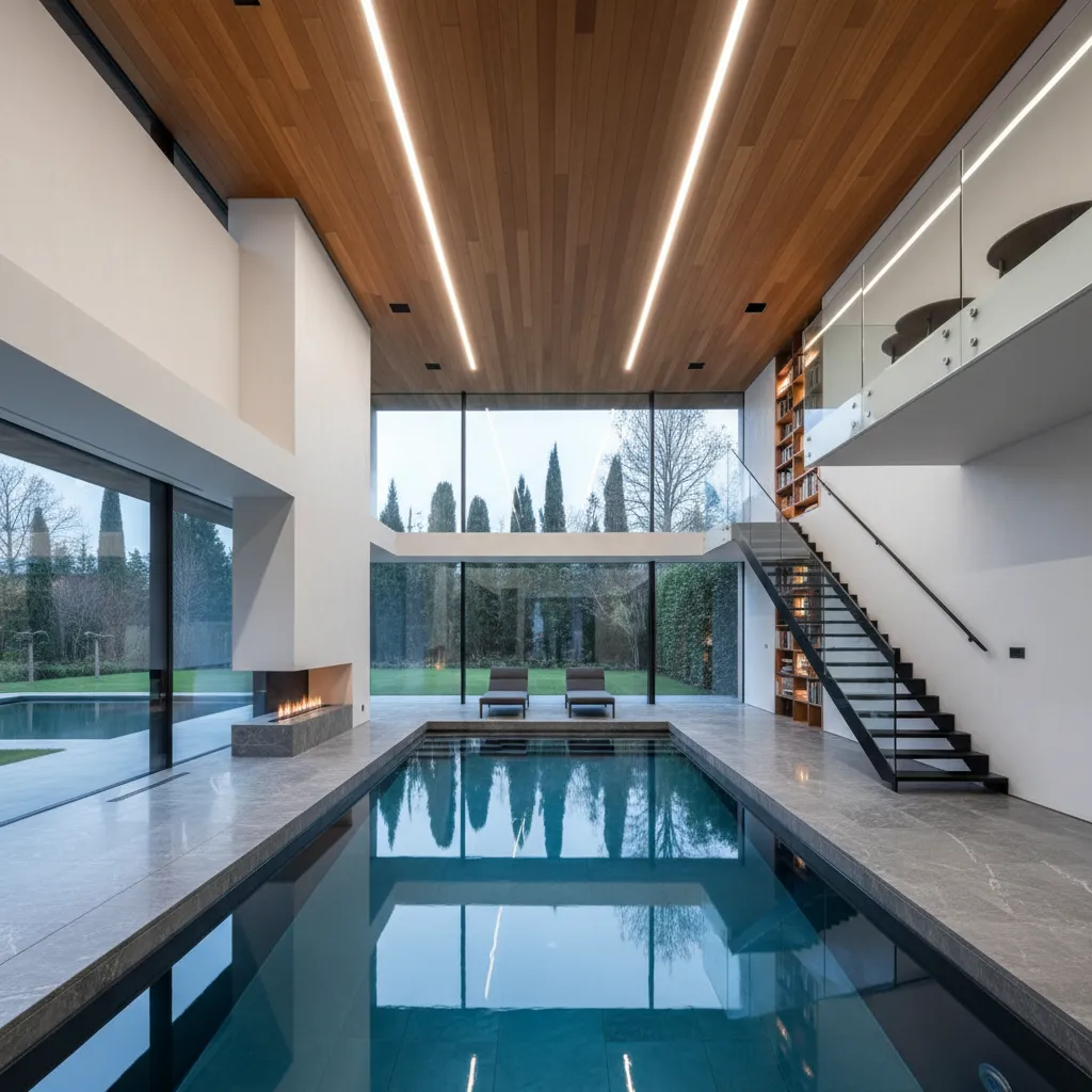 Piscina interior en vivienda contemporánea de lujo