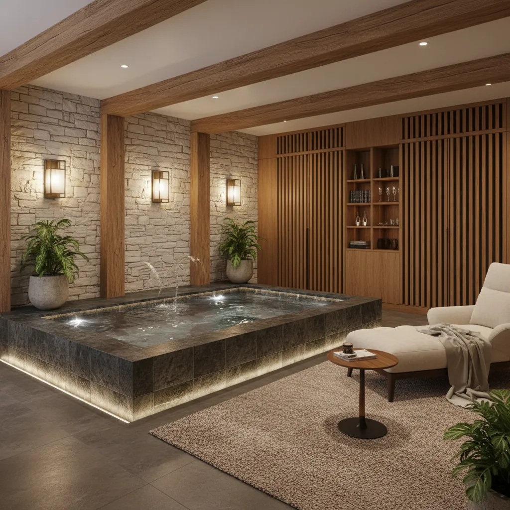 Piscina interior pequeña tipo plunge en casa moderna