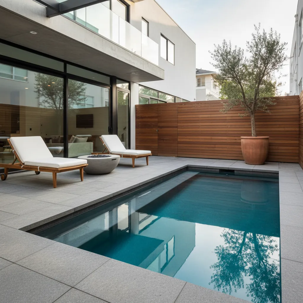Piscina pequeña tipo plunge pool en patio moderno