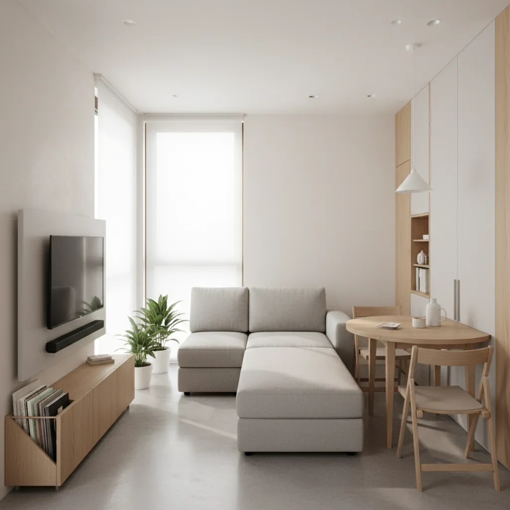 Piso pequeño con diseño moderno y muebles multifunción