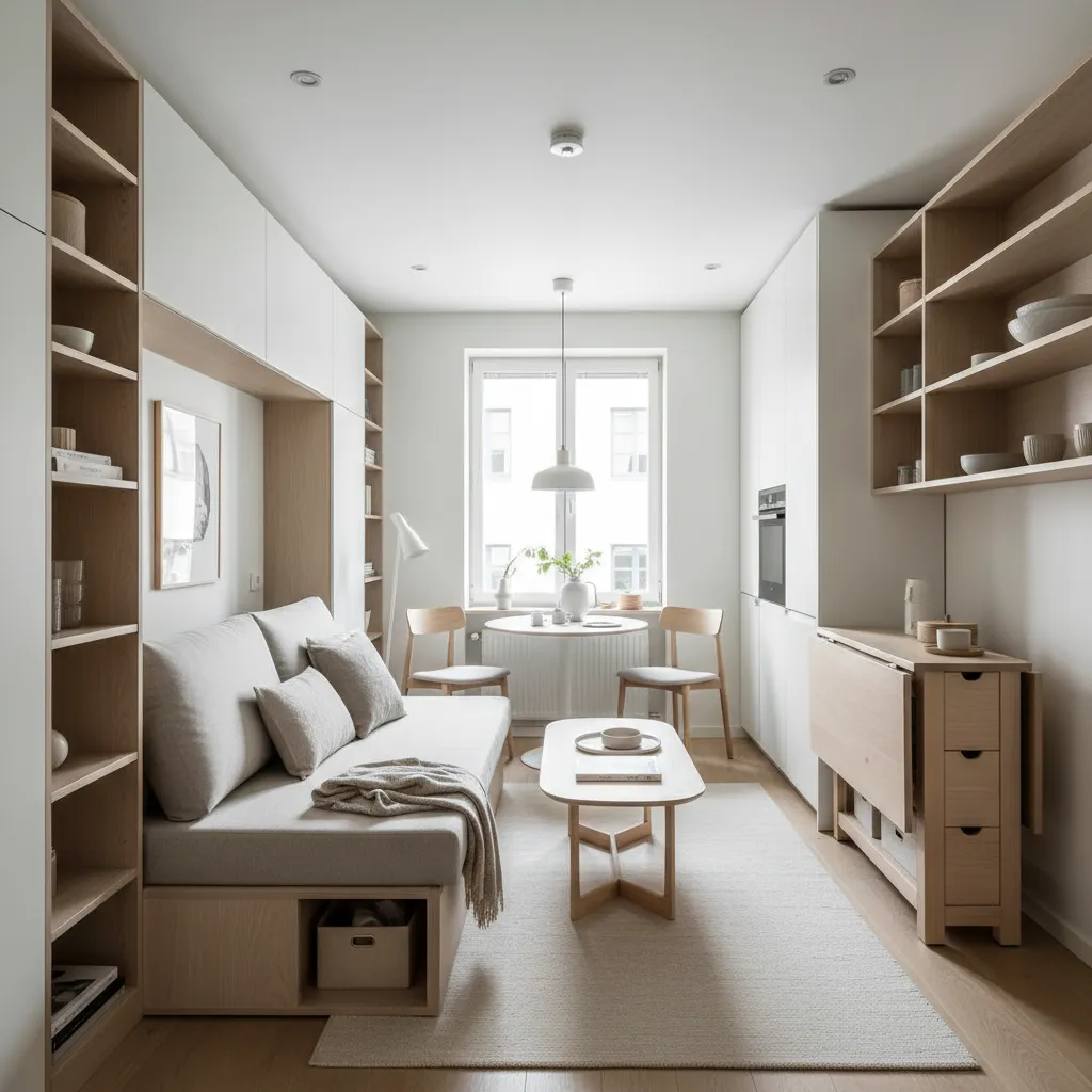 Apartamento pequeño optimizado con muebles multifuncionales