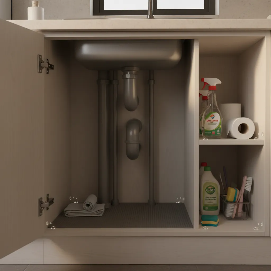 applying cockroach gel bait under kitchen sink near plumbing gaps