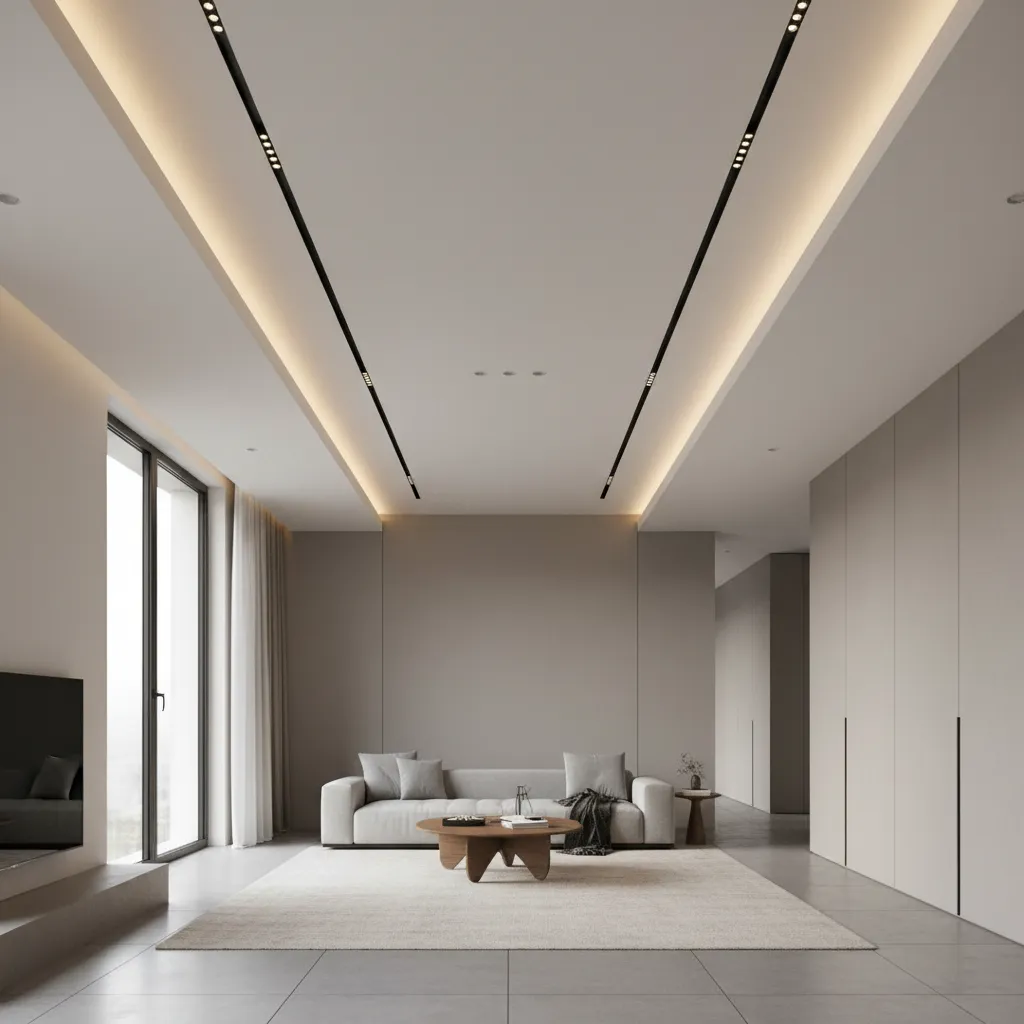 Techo minimalista con líneas de iluminación LED integradas