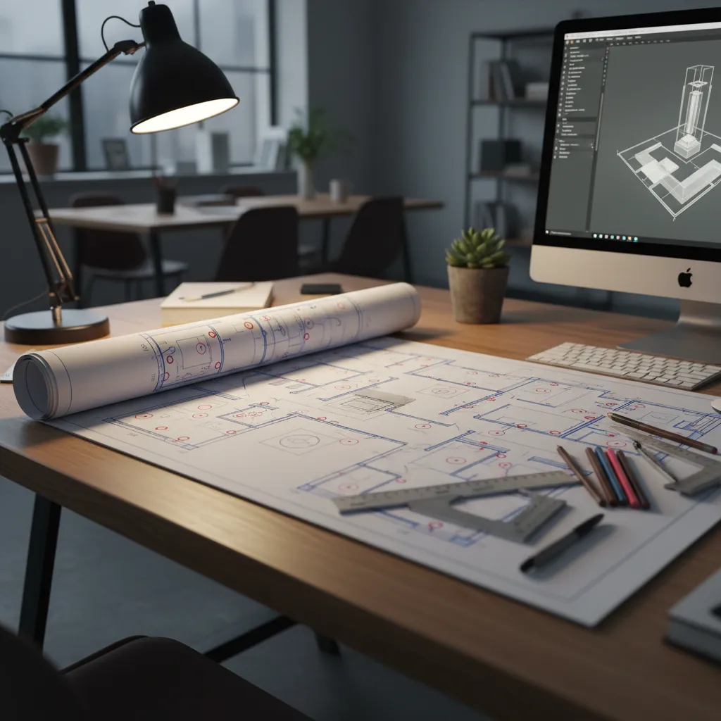 Plano de iluminación de un proyecto de interiorismo con puntos de luz