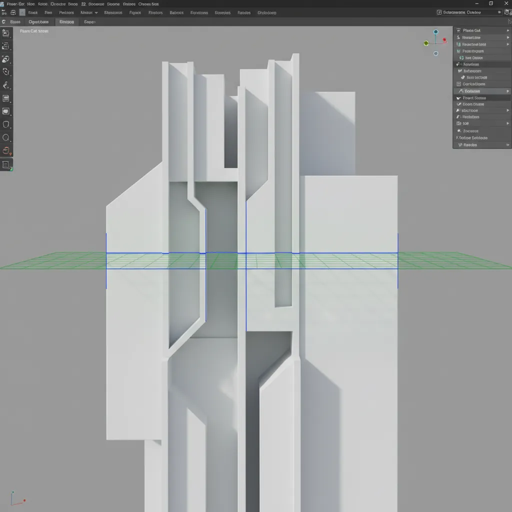 Plane cut slicing through a 3D architectural wall model