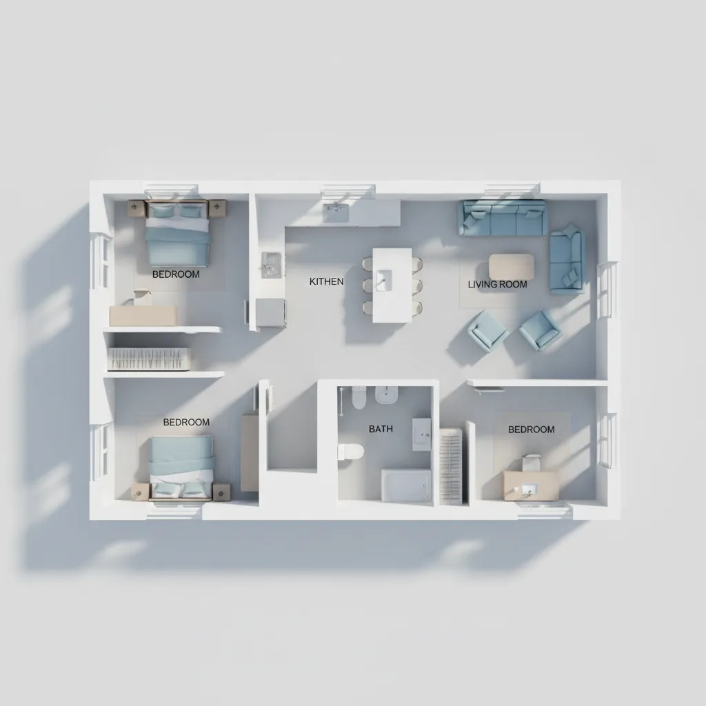 layout digital de planta de casa com divisão de ambientes