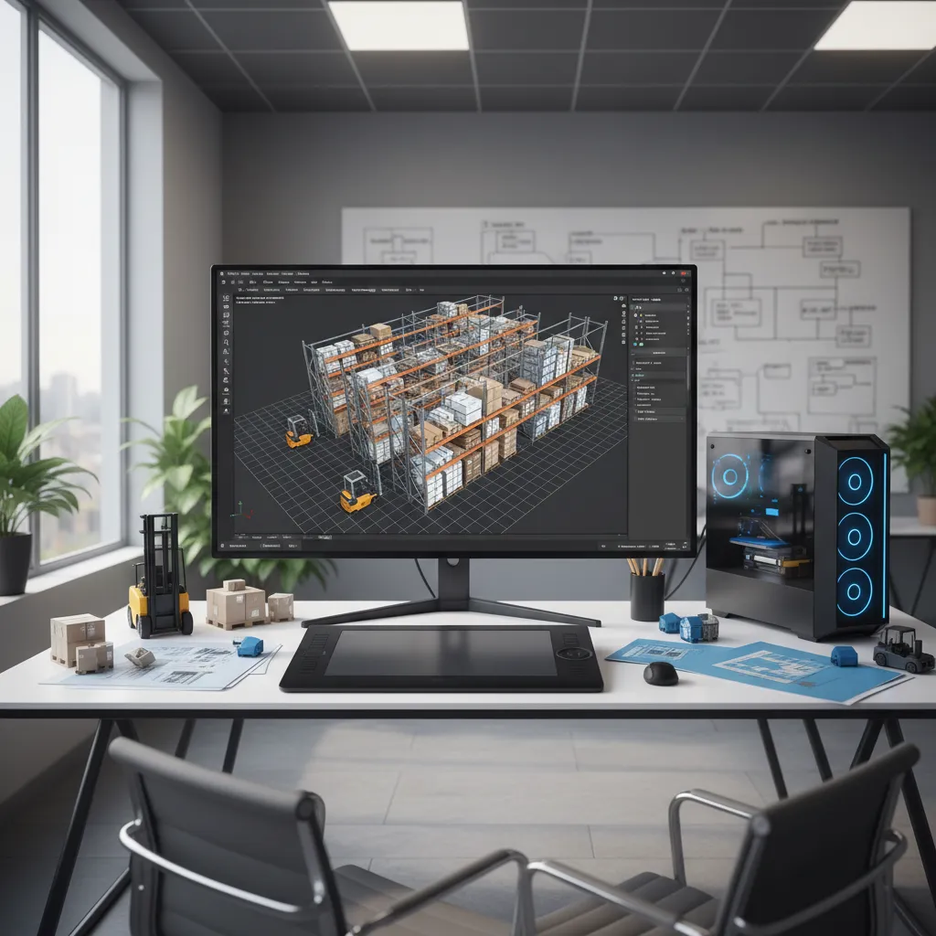 Visualización digital 3D de la distribución de un almacén